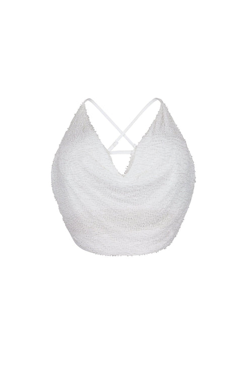 Lorena Mesh Beaded Cowl Neck Top